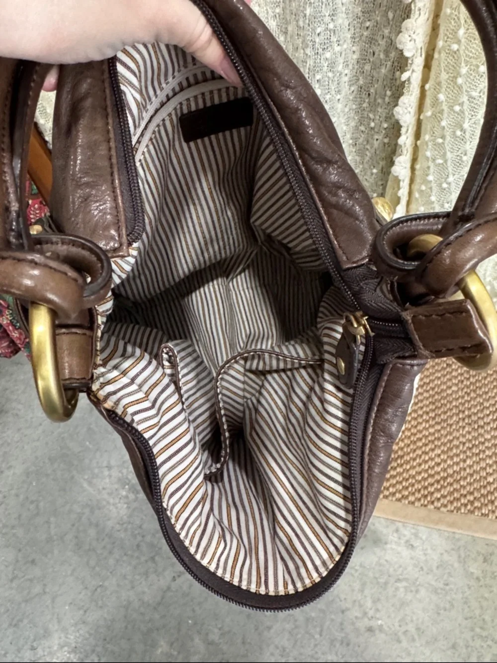 Clarks Dark Brown Leather Shoulder Bag with Gold-Tone Studs